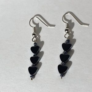 Long Hematite Hearts Dangle Earrings